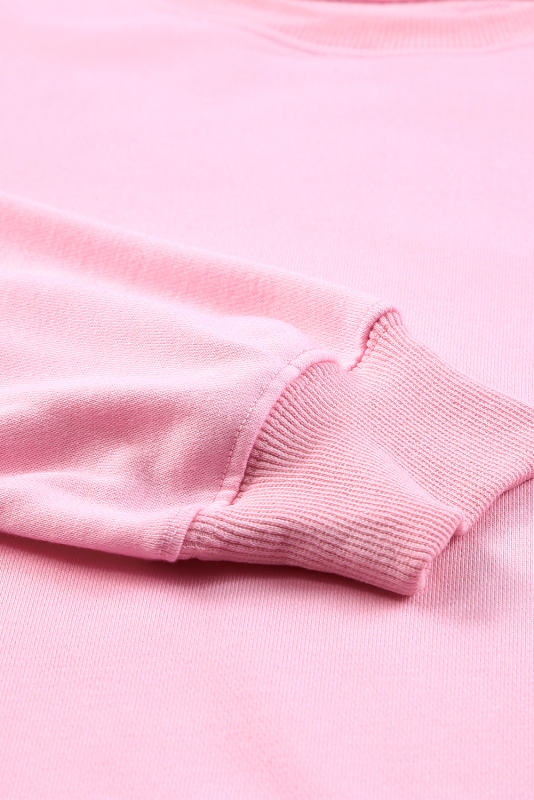 Pink Plain Crew Neck Pullover Sweatshirt