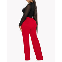 Red Back Zipper Straight Leg Pants TQV510001-3