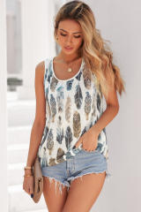 Dark Blue Aztec Feather Tank Top LC256607-5