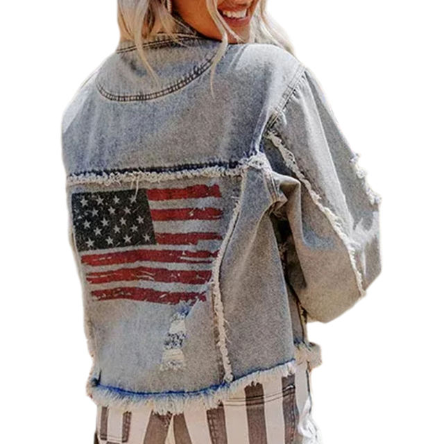 Light Blue Distressed Raw Hem Denim Jacket TQK280186-30