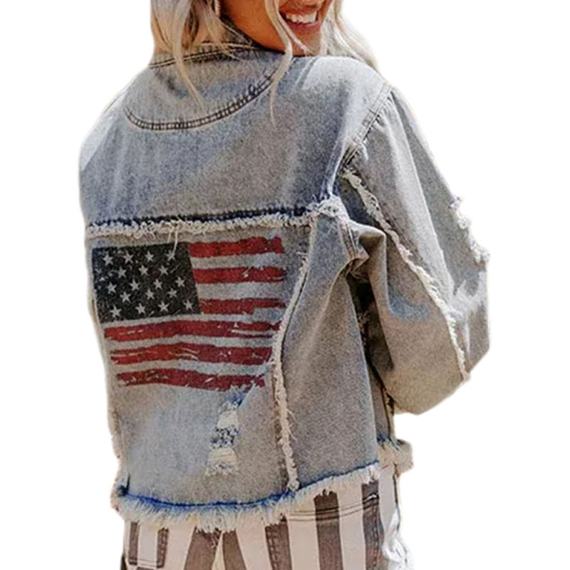 Light Blue Distressed Raw Hem Denim Jacket TQK280186-30
