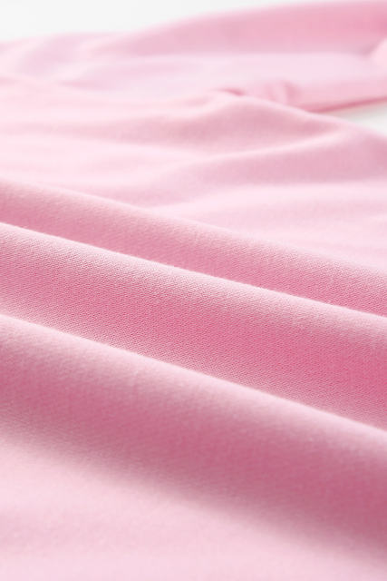 Pink Plain Crew Neck Pullover Sweatshirt