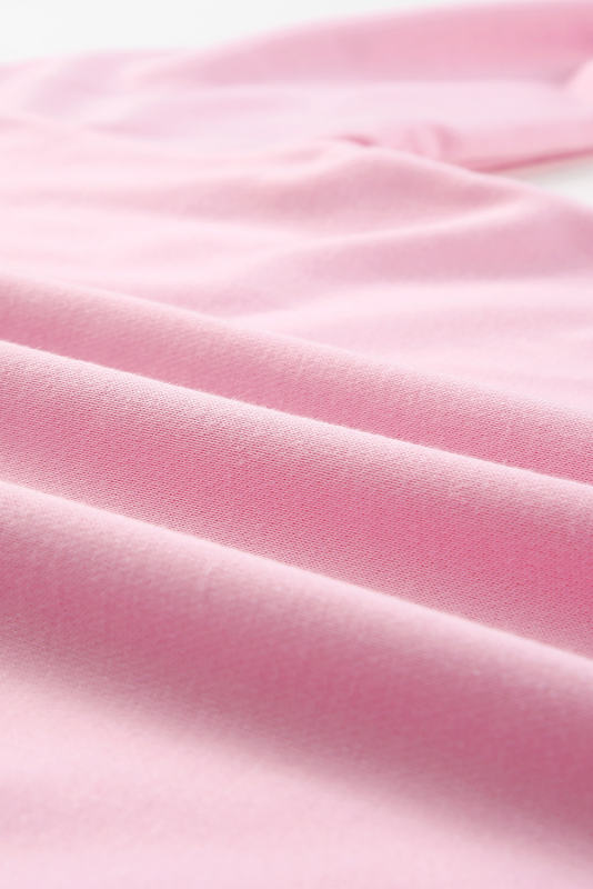 Pink Plain Crew Neck Pullover Sweatshirt