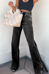 Black High Rise Slit Anklet Flare Jeans LC781923-2