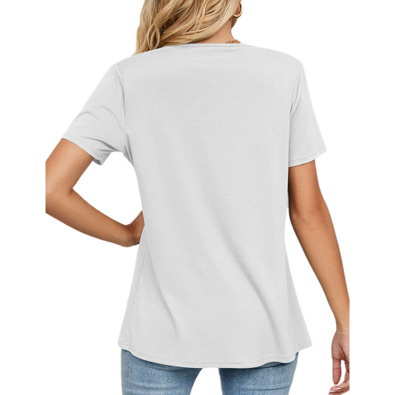 White Crew Neck Cross Hem Short Sleeve T-shirt TQX210243-1