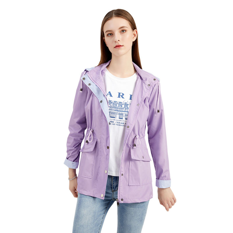 Light Purple Hooded Detachable Windproof Plus Size Windbreaker TQK280123-38