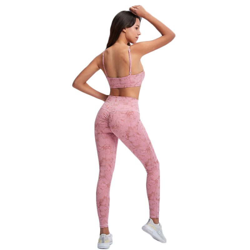 Pink Tie Dye Print Front Criss Cross Bra with Pant Set TQK710272-10