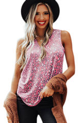 Pink Leopard V Neck Tank Top LC2567795-10