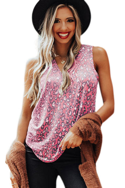 Pink Leopard V Neck Tank Top LC2567795-10