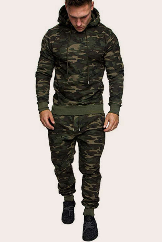 Men Camouflage Print &amp; Drawstring Hoodie Tracksuit MC622017-9
