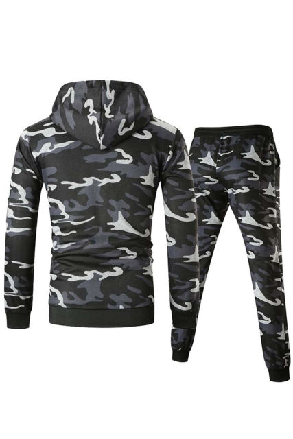 Men Camouflage Print &amp; Drawstring Hoodie Tracksuit MC622017-11