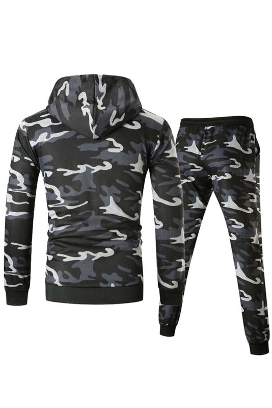 Men Camouflage Print &amp; Drawstring Hoodie Tracksuit MC622017-11