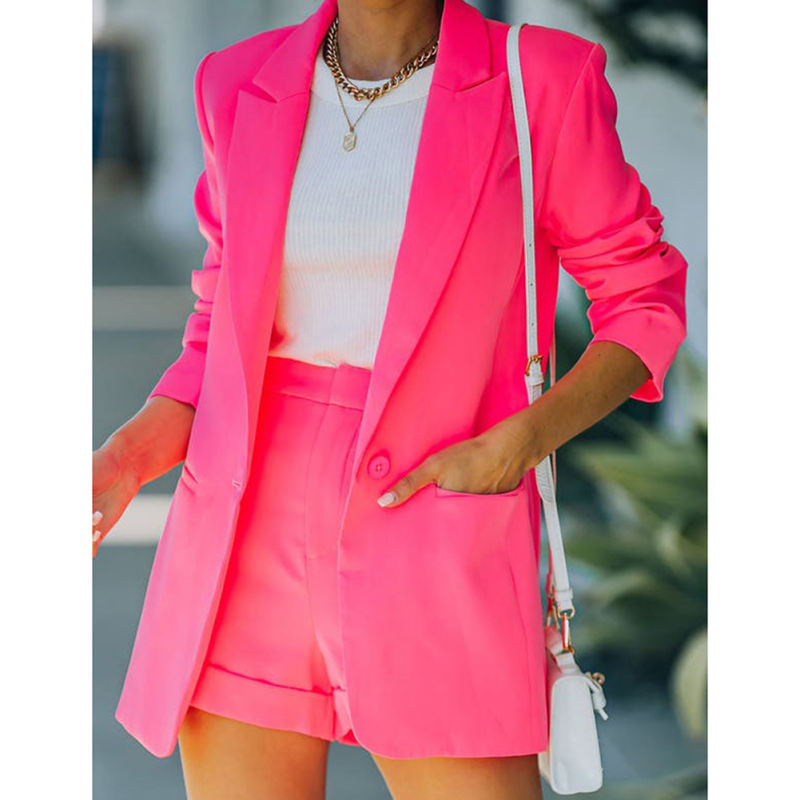 Rose Candy Button Lapel Collar Long Sleeve Blazer TQK260052-6
