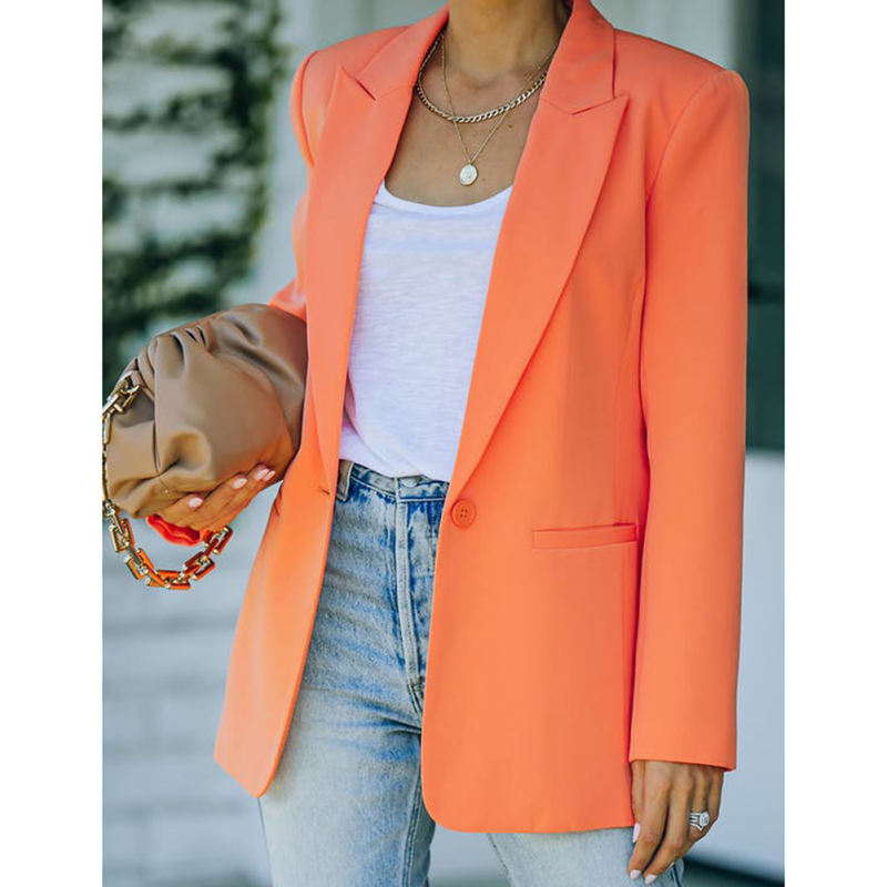 Orange Candy Button Lapel Collar Long Sleeve Blazer TQK260052-14
