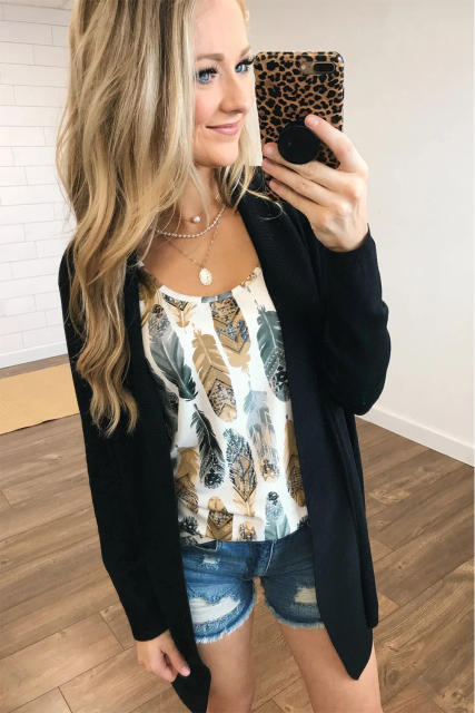 Dark Blue Aztec Feather Tank Top LC256607-5