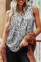 White Leopard V Neck Tank Top LC2567795-1