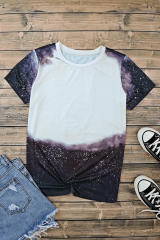 Black Tie Dye Bleached Print Short Sleeve Crewneck Top LC25220646-2
