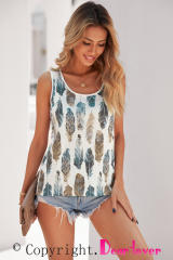 Dark Blue Aztec Feather Tank Top LC256607-5