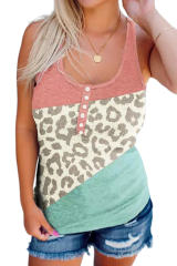 Leopard Color Block Button Casual Tank Top  LC2568590-20