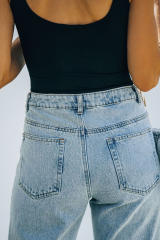 Sky Blue High Rise Slit Anklet Flare Jeans LC781923-4