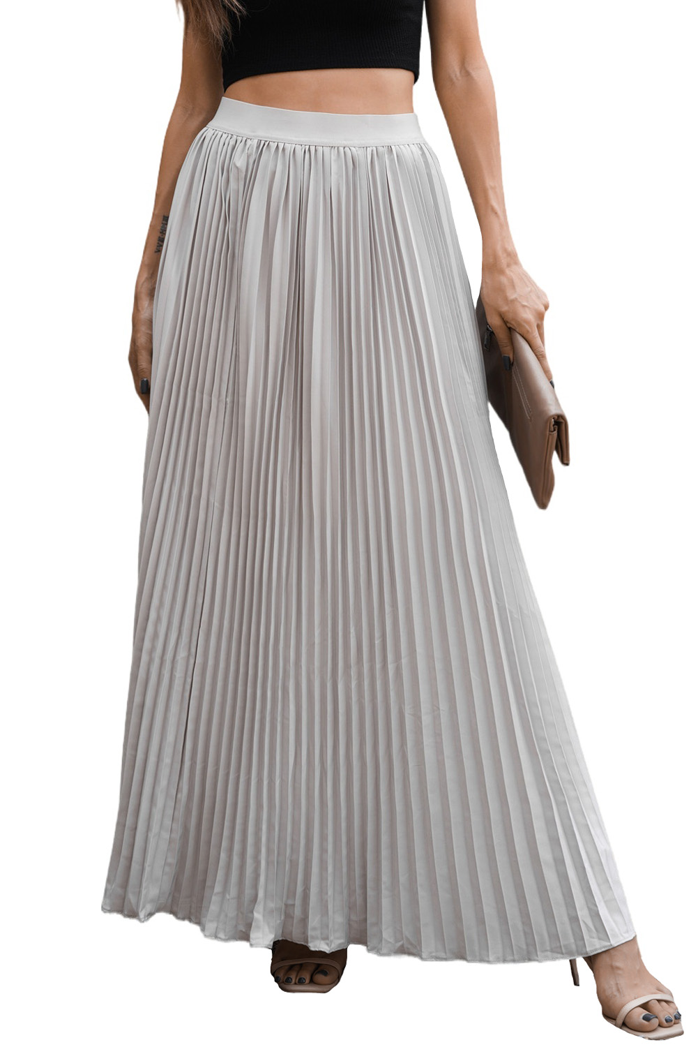 Solid High Waist Pleated Maxi Skirt main image 0