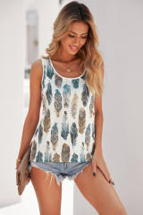 Dark Blue Aztec Feather Tank Top LC256607-5