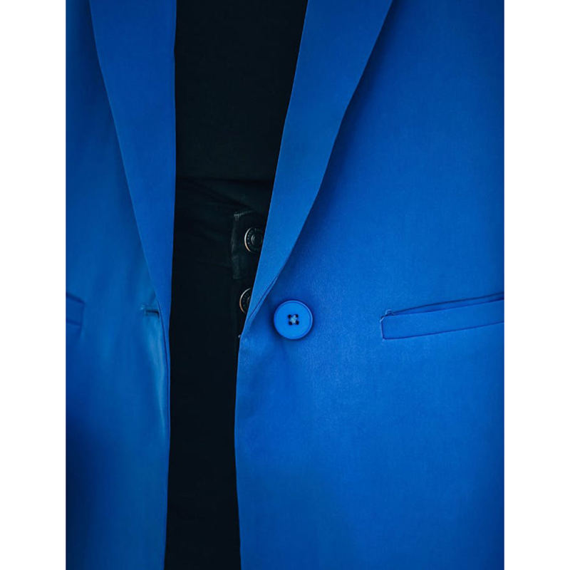Blue Candy Button Lapel Collar Long Sleeve Blazer TQK260052-5