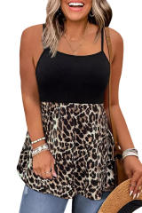 Black Leopard Patchwork Spaghetti Strap Tank Top LC2567716-2