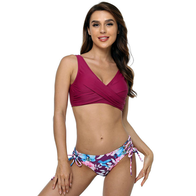 Purple Red Twisted Bandeau Bikini Swimsuit TQK610215-32