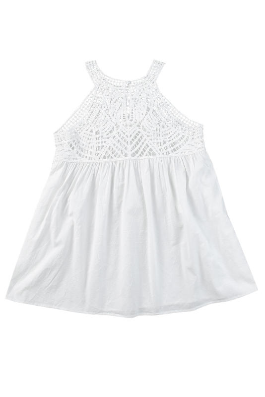 White Lace Crochet Sleeveless Babydoll Top LC2567725-1