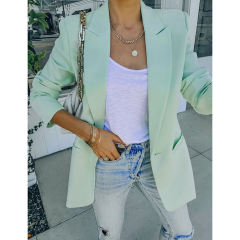 Light Green Candy Button Lapel Collar Long Sleeve Blazer TQK260052-28