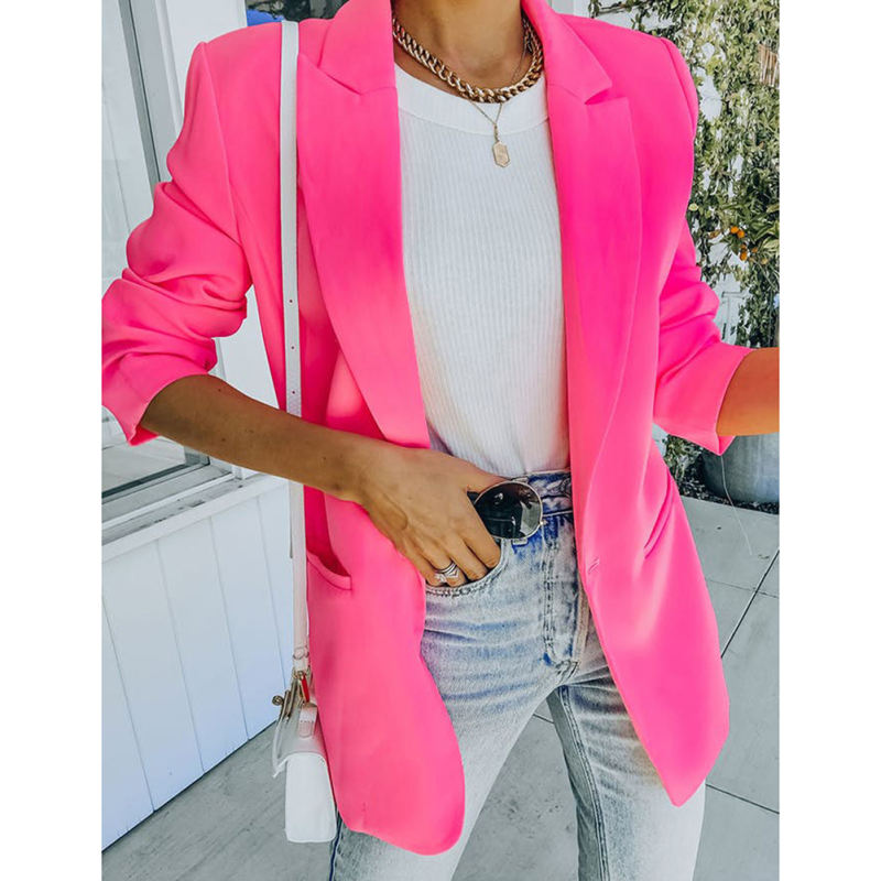 Rose Candy Button Lapel Collar Long Sleeve Blazer TQK260052-6