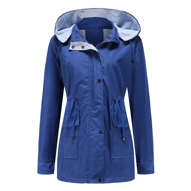 Blue Hooded Detachable Windproof Plus Size Windbreaker TQK280123-5