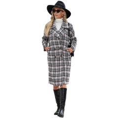 Pink Plaid Double Breasted Woolen Long Coat TQK280115-10