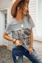 Gray Crew Neck Cartoon Letter Print Valentine Tee LC2522121-11