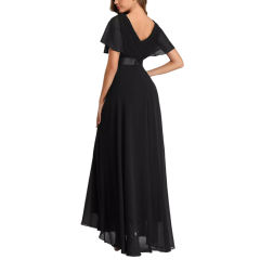 Black V Neck High Waist Swing Bridesmaid Dress TQK311075-2