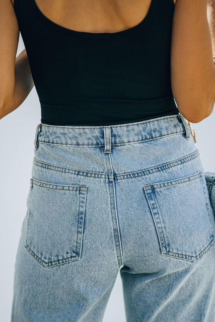 Sky Blue High Rise Slit Anklet Flare Jeans LC781923-4