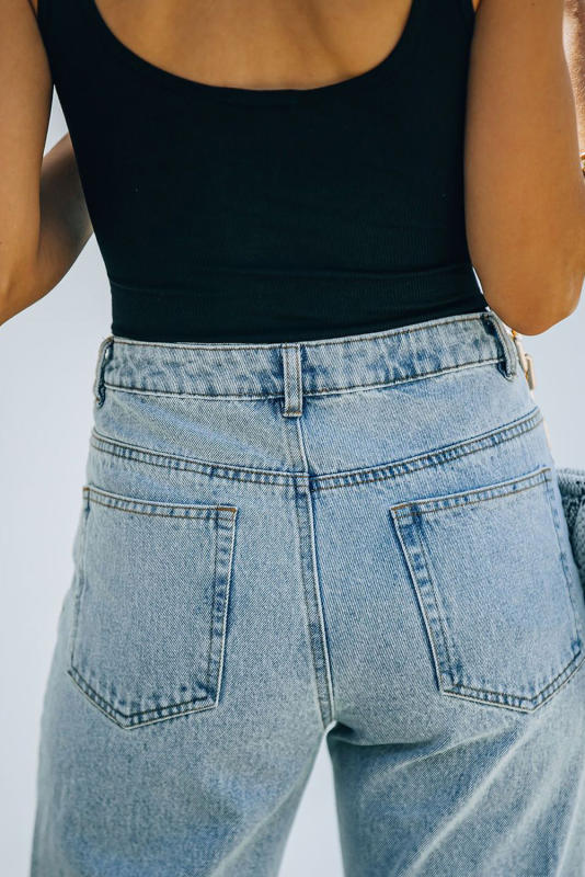 Sky Blue High Rise Slit Anklet Flare Jeans LC781923-4