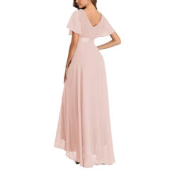 Pink V Neck High Waist Swing Bridesmaid Dress TQK311075-10