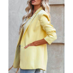 Yellow Candy Button Lapel Collar Long Sleeve Blazer TQK260052-7