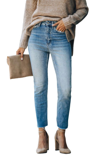 Sky Blue High Waist Ankle-Length Skinny Jeans LC781877-4