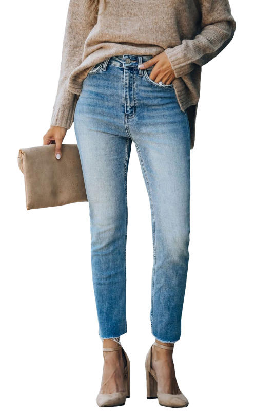 Sky Blue High Waist Ankle-Length Skinny Jeans LC781877-4