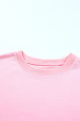 Pink Plain Crew Neck Pullover Sweatshirt