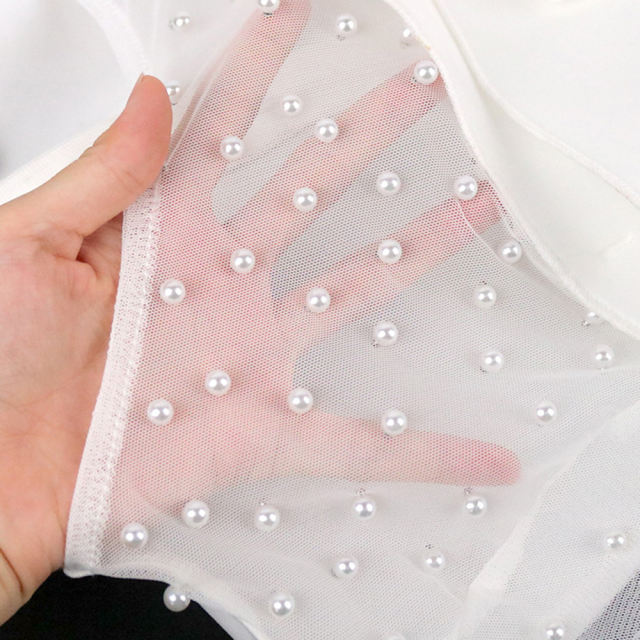 White Splicing Mesh Beading Peplum Style Evening Dress