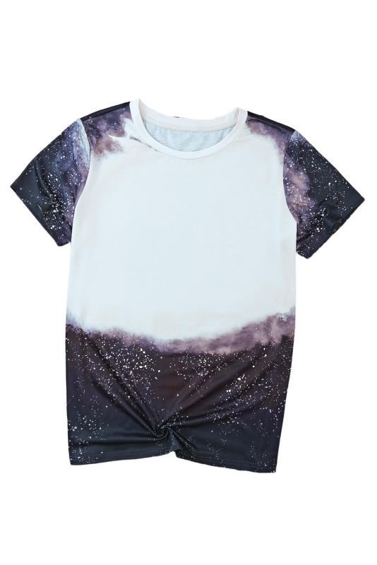 Black Tie Dye Bleached Print Short Sleeve Crewneck Top LC25220646-2
