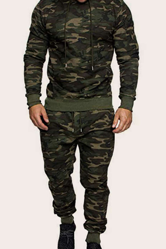 Men Camouflage Print &amp; Drawstring Hoodie Tracksuit MC622017-9