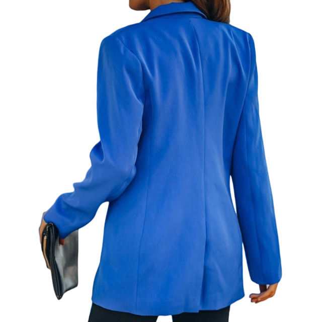 Blue Candy Button Lapel Collar Long Sleeve Blazer TQK260052-5