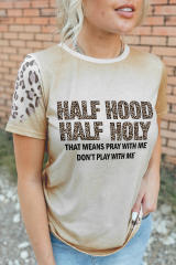 Khaki HALF HOOD HALF HOLY Leopard Short Sleeve T Shirt LC25219193-16
