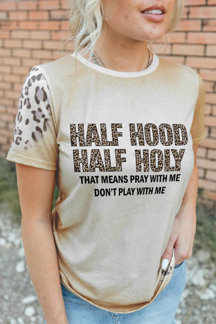 Khaki HALF HOOD HALF HOLY Leopard Short Sleeve T Shirt LC25219193-16