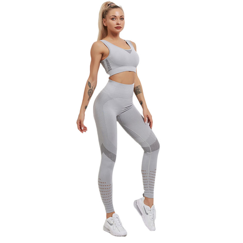 Gray Yoga Bra with Pant Set TQK710254-11